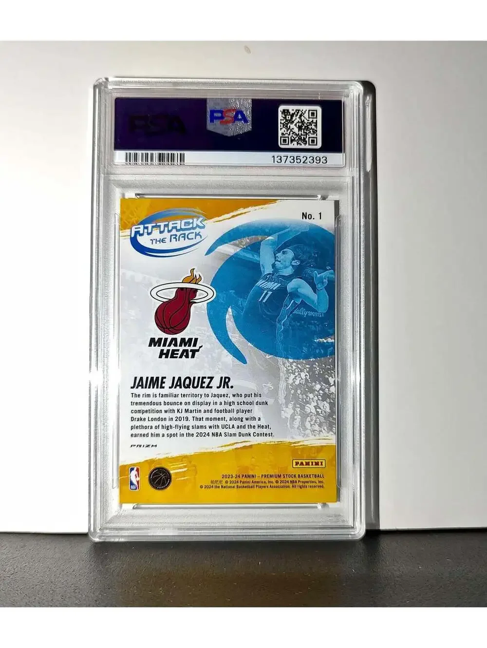 Jaime Jaquez Jr. 2023 Panini Hoops Premium Attack the Rack #1 Disco Prizm PSA 9